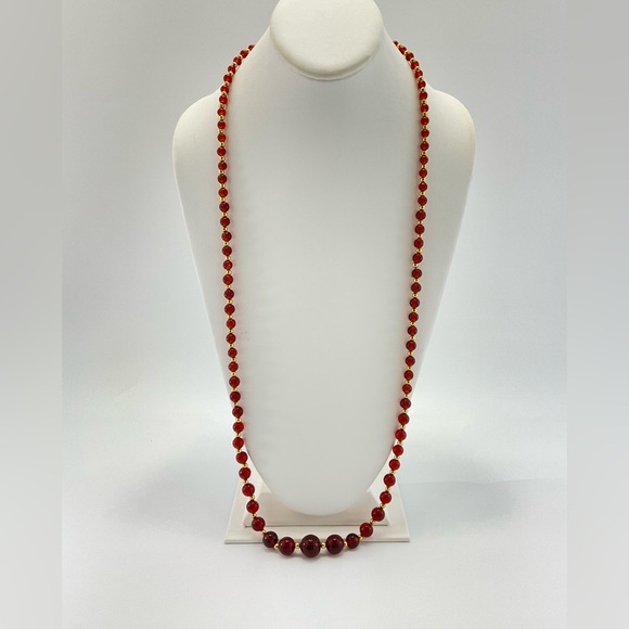 VTG, Lamp Work Glass & Gold Bead Necklace, Root Beer Color, Rope Length, 36" - Picture 10 of 11